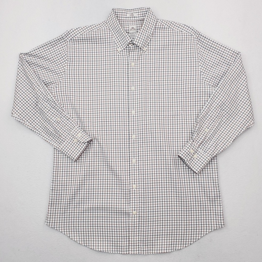 Peter Millar Dress Shirt Mens Large Black Brown Check Nanoluxe Long Sleeve